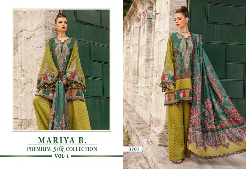 Premium Silk Collection Vol 1 By Mariya B Japan Satin Silk Printed Pakistani Suit Wholesale Online
 